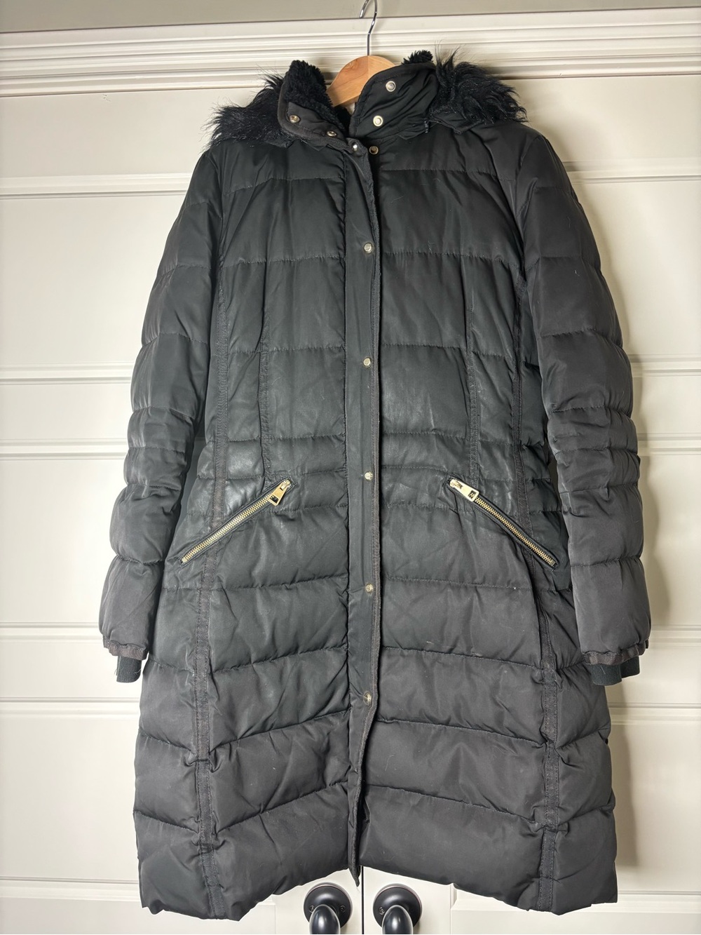 Zara Black Long Puffer Coat with Faux Fur Hood